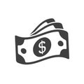 Dollar cash icon. Currency symbol. Black money silhouette in flat style.